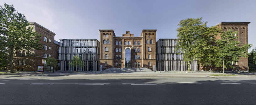plush74 modern building with brick facade 1