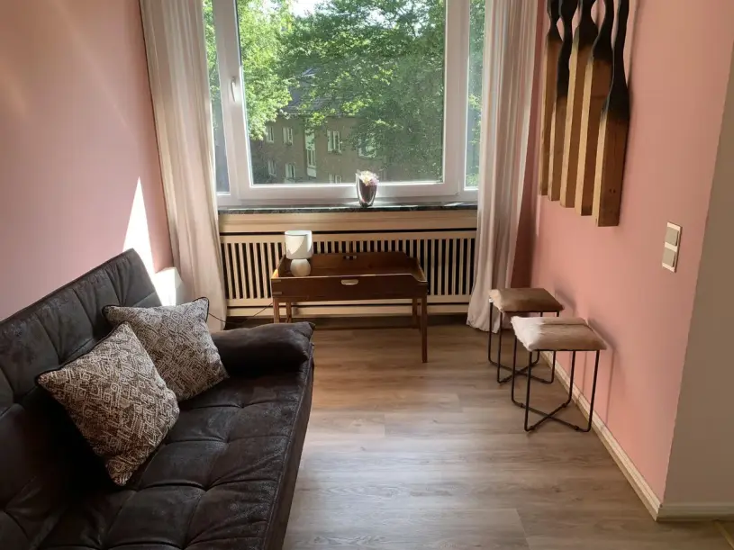 plush74 modern living room with pink walls 10
