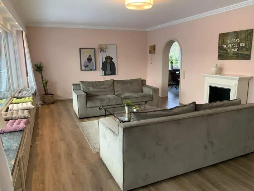 plush74 modern living room with pink walls 4