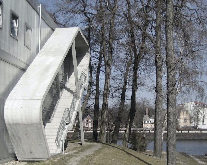 CONCRETE SPACESHIP BY THE RIVER BERLIN